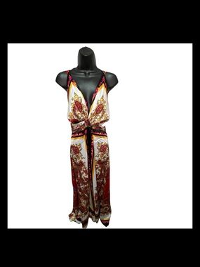Women's Red & White Print Maxi Dress - Knot Front SOLD